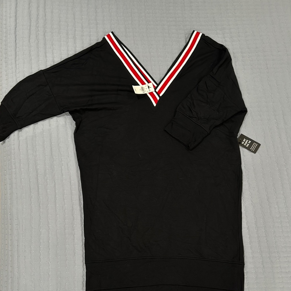 Black V-Neck Dress with Striped Collar